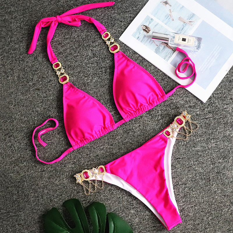 Bikiniset Dam Patchwork Nylon Trendig Låg Midja-6