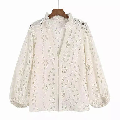 Variant image for Dam Blus med Utskärningar i 100% Bomull för Sommarens Olika Tillfällen-5