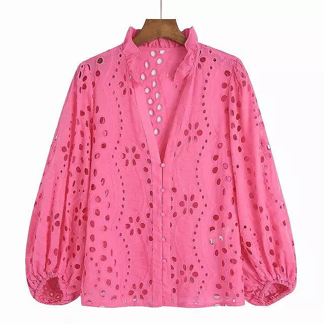 Variant image for Dam Blus med Utskärningar i 100% Bomull för Sommarens Olika Tillfällen-1