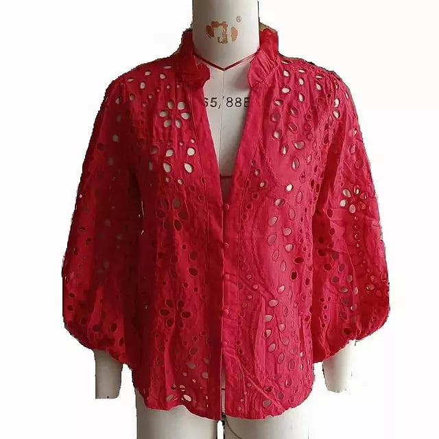 Variant image for Dam Blus med Utskärningar i 100% Bomull för Sommarens Olika Tillfällen-25