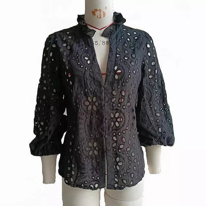 Variant image for Dam Blus med Utskärningar i 100% Bomull för Sommarens Olika Tillfällen-21