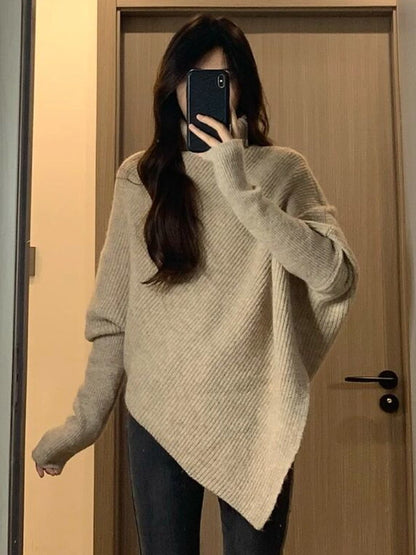 Dam Stickad Tröja Asymmetrisk Vintage Bomull-Akryl 2