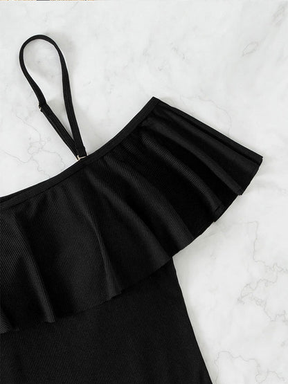 Dam Baddräkt Off-Shoulder Nylon Spandex med Push-Up Effekt-4