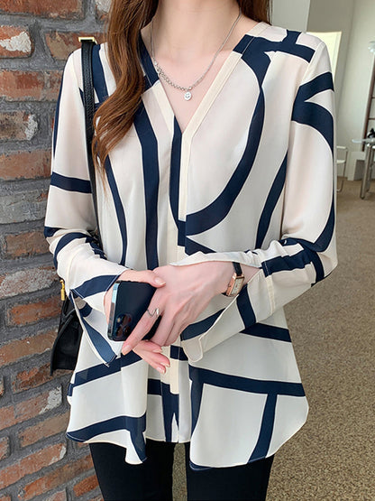 Variant image for Dam Chiffongblus V-ringning Långa Ärmar Rynkfri Polyester-6