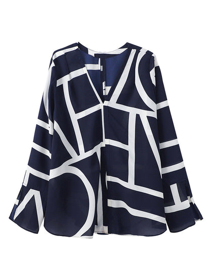 Dam Chiffongblus V-ringning Långa Ärmar Rynkfri Polyester-5