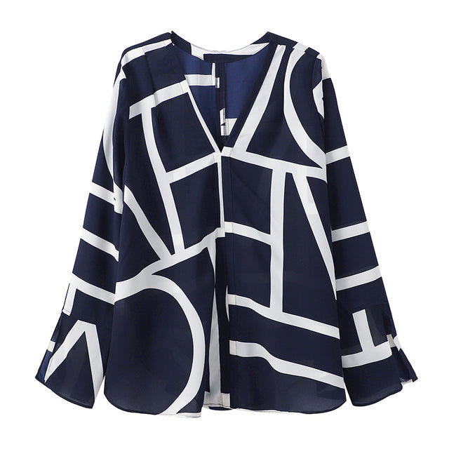 Dam Chiffongblus V-ringning Långa Ärmar Rynkfri Polyester-6