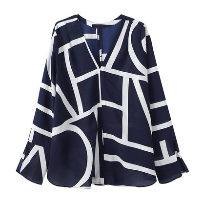 Dam Chiffongblus V-ringning Långa Ärmar Rynkfri Polyester-6