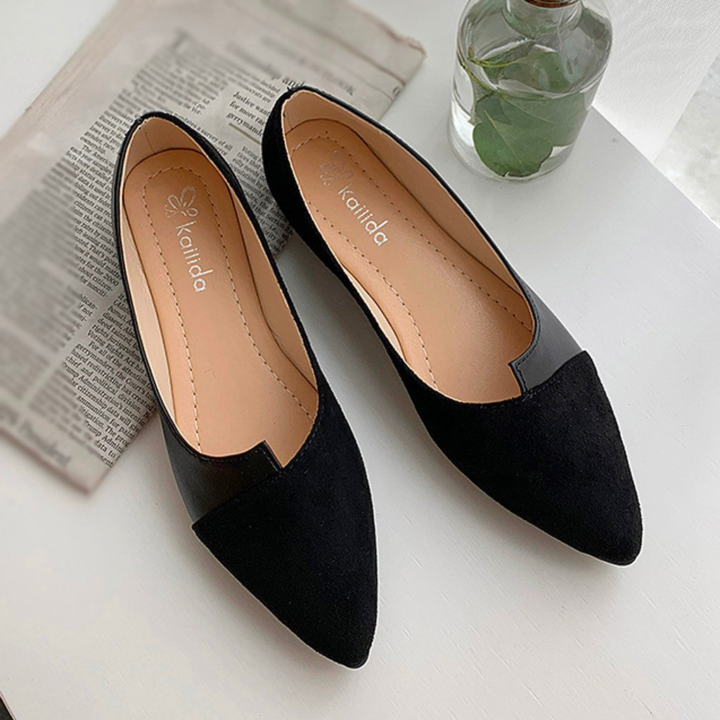 Kvinnor Mule Loafers Färgblock Pekad Tå PU Flock 3