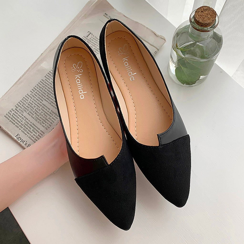 Kvinnor Mule Loafers Färgblock Pekad Tå PU Flock 4