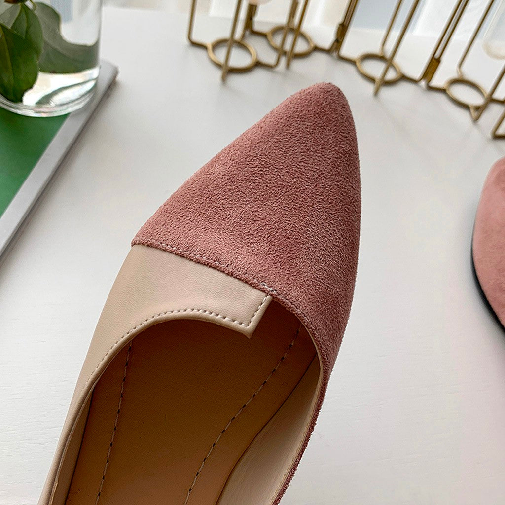 Kvinnor Mule Loafers Färgblock Pekad Tå PU Flock 6