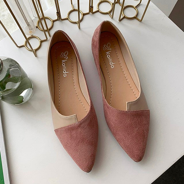 Kvinnor Mule Loafers Färgblock Pekad Tå PU Flock 1