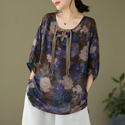 Kvinnors Skjorta Luftig Bomull Elegant-1