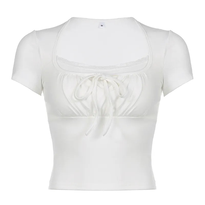 Festtoppar Dam Carree-halsringning med Spetsdetaljer Lätt Material-5