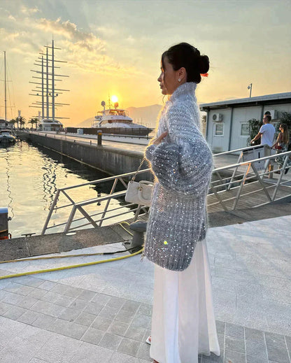 Dam Vinter Cardigan Elegant Mjuk Fiber-3