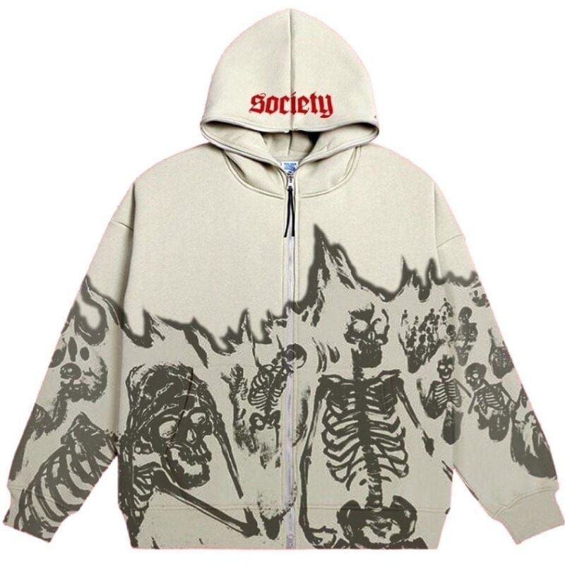 Dam Hoodie Skeletttryck Mjuk Bomull-4
