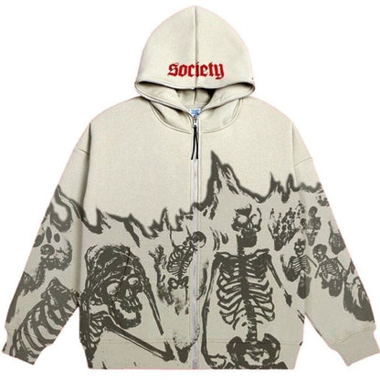 Dam Hoodie Skeletttryck Mjuk Bomull-4