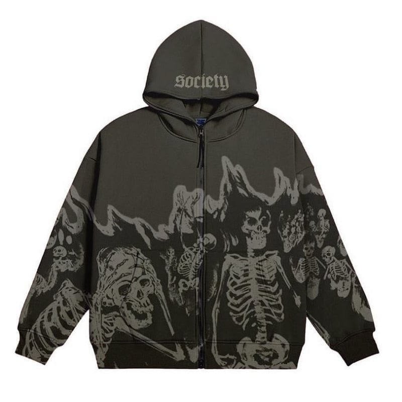Dam Hoodie Skeletttryck Mjuk Bomull-5