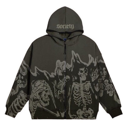 Dam Hoodie Skeletttryck Mjuk Bomull-5