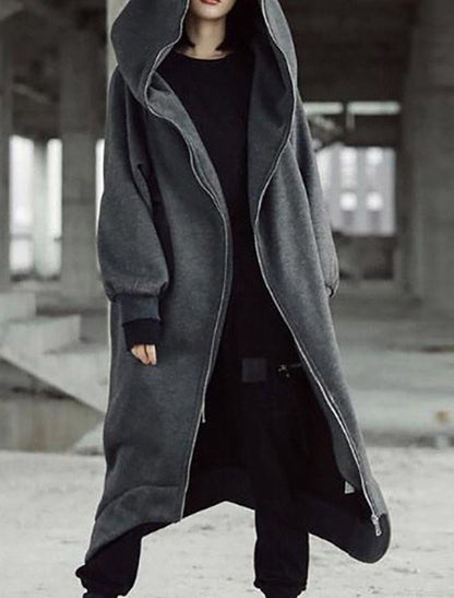 Dam Kappa Lång Fleece med Huva Elegant Design-1