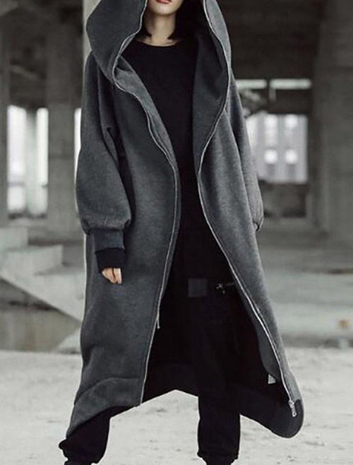 Dam Kappa Lång Fleece med Huva Elegant Design-1