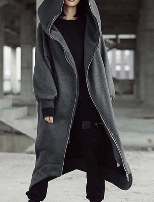 Dam Kappa Lång Fleece med Huva Elegant Design-1