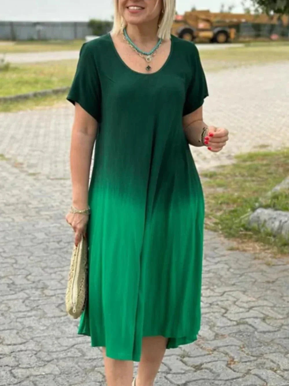 Variant image for Kvinnors Kortärmad Klänning Flödande Gradient Andningsbart Tyg-5