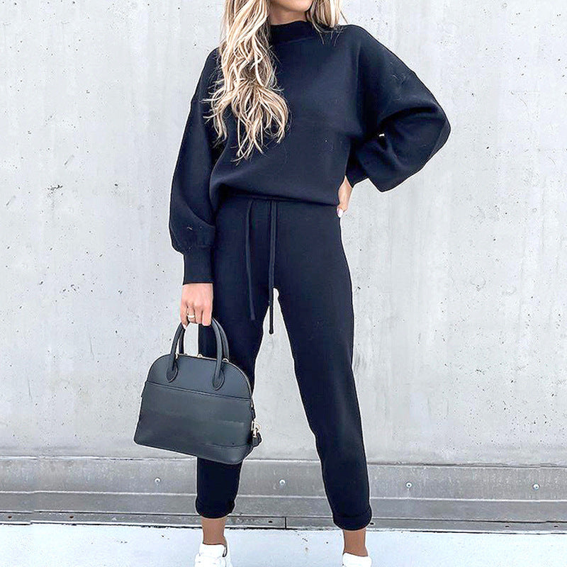 Vit Dam Kostym Turtleneck med Ballongärmar i Mjukt Tyg-3