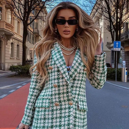 Kvinna Blazer Klassisk Tweed Tidslös Stil-1
