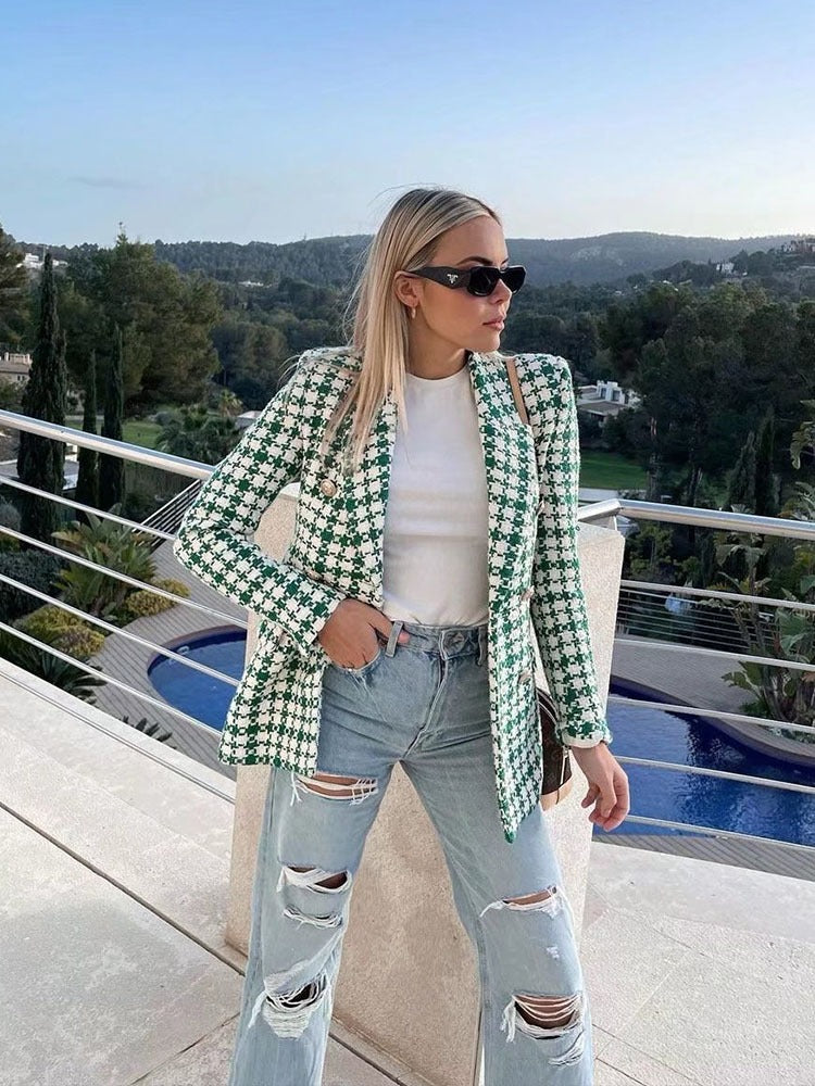 Kvinna Blazer Klassisk Tweed Tidslös Stil-2