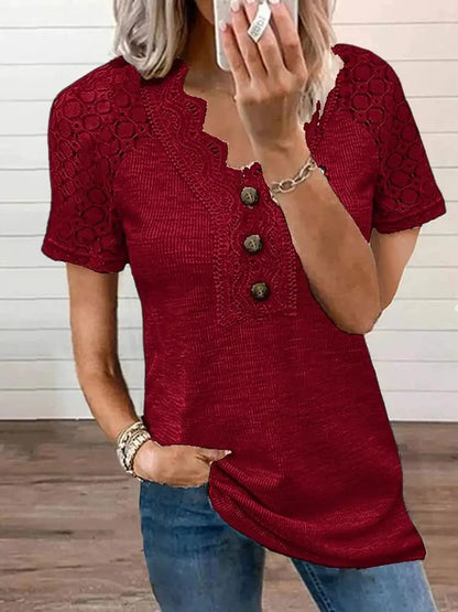 Kortärmad T-shirt för Kvinna med Spetsdetaljer – Mjuk och Andningsbar i Flera Storlekar 10