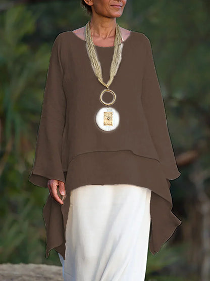 Variant image for Kvinnors A-linjeformad Topp i Bomullsmix med Långa Ärmar-25