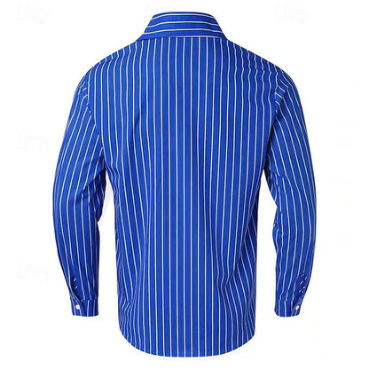 Herrskjorta Klassisk Randig 100% Bomull Elegant Stil-3