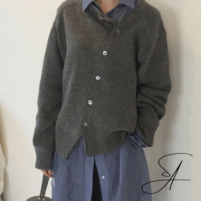 Dam Wrap Cardigan Asymmetrisk Knappdetalj Mjuk Kvalitet-2